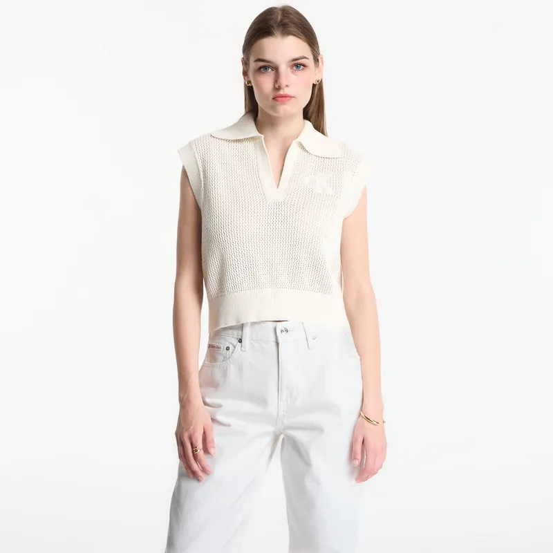 Γιλέκο Calvin Klein Jeans Crochet Cropped Vest Tofu XS