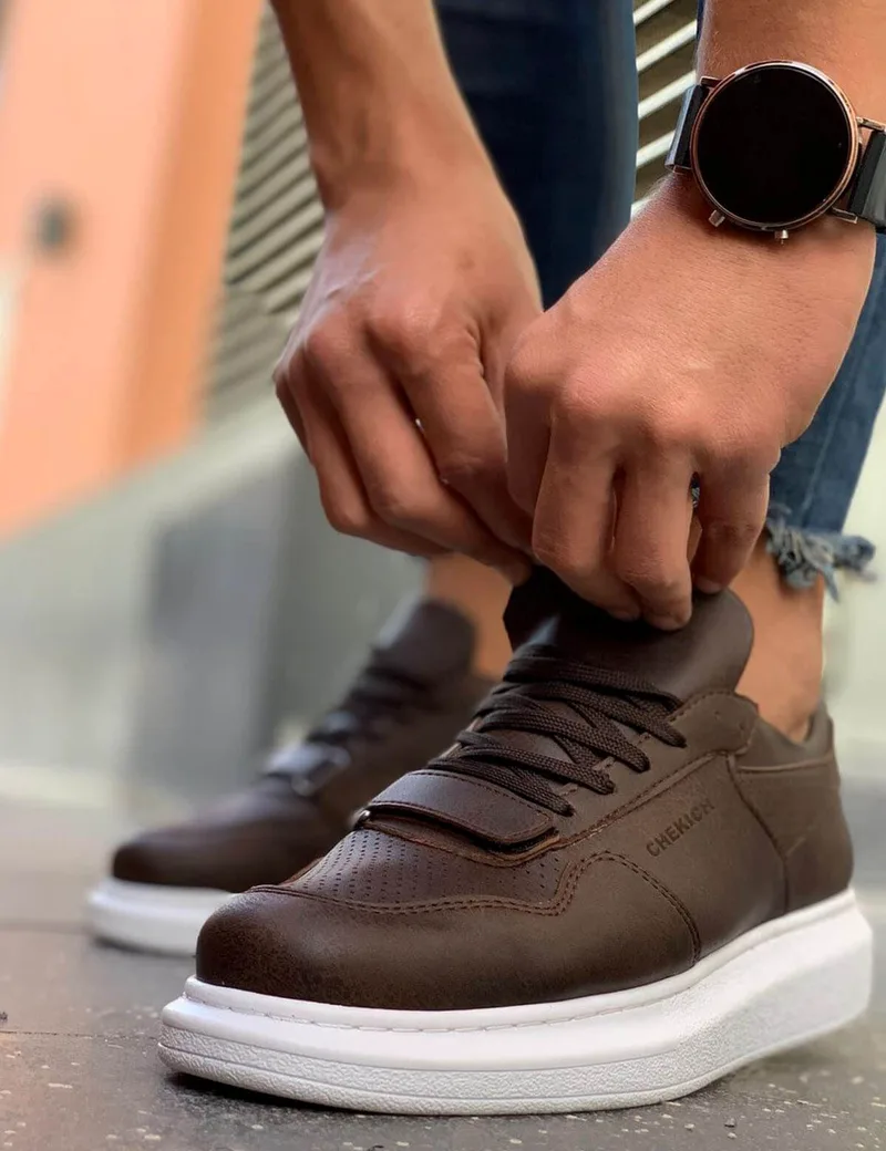 Ανδρικά καφέ Casual Sneakers δερματίνη με Scratch CH073K