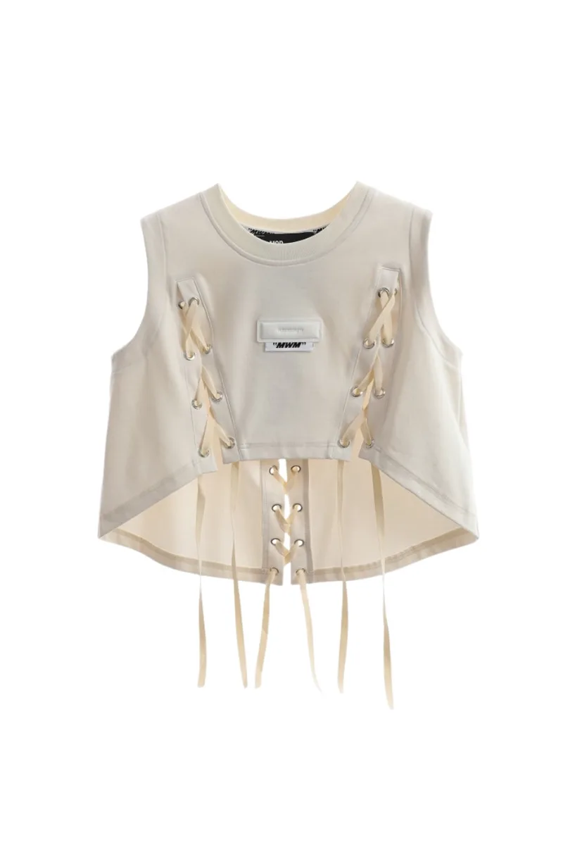 MOD WAVE MOVEMENT Αμάνικες Μπλούζες LACED BACK SLEEVELESS TSHIRT - MW072010465 - ΜΠΕΖ-MW072010465-BEIGE
