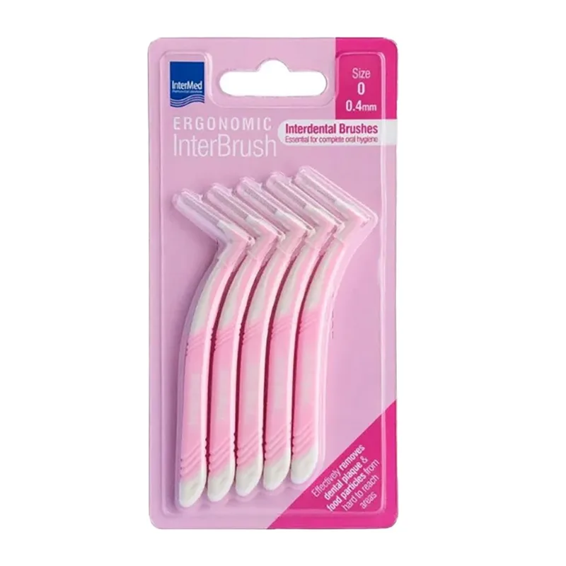 Intermed Ergonomic InterBrush Μεσοδόντια Βουρτσάκια με Ειδική Ανατομική Λαβή Ροζ 5 Τεμάχια Size 0 - 0.4mm