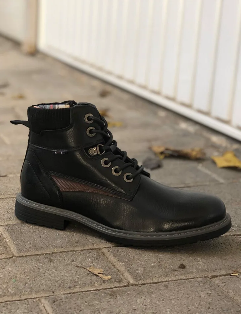 Ανδρικά μαύρα μποτάκια δερματίνη διχρωμία EL685