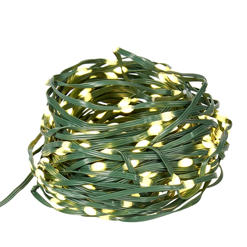 100 LED Ηλιακά Λαμπάκια Πράσινο Καλώδιο Θερμό Λευκό Φως IP65
