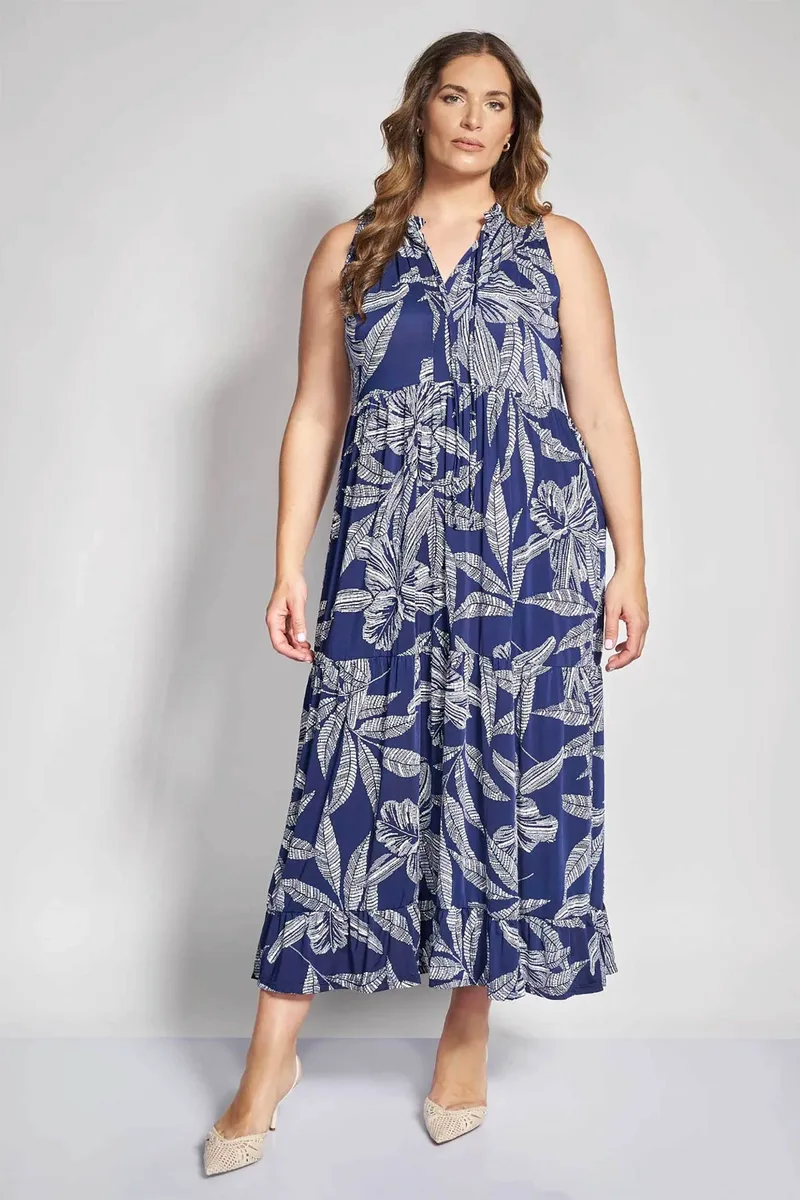Parabita γυναικείο midi αμάνικο φόρεμα με floral print - 012610600668 Μπλε