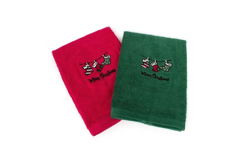 Χριστουγεννιάτικο Σετ Πετσέτες 2 τεμ Dimcol Christmas Socks Κόκκινο-Πράσινο