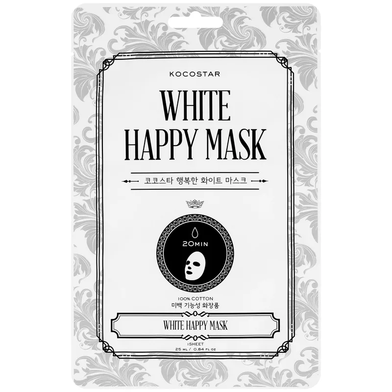 Kocostar White Happy Face Mask Εμποτισμένη Μάσκα Προσώπου με Νιασιναμίδη για Λάμψη 25ml