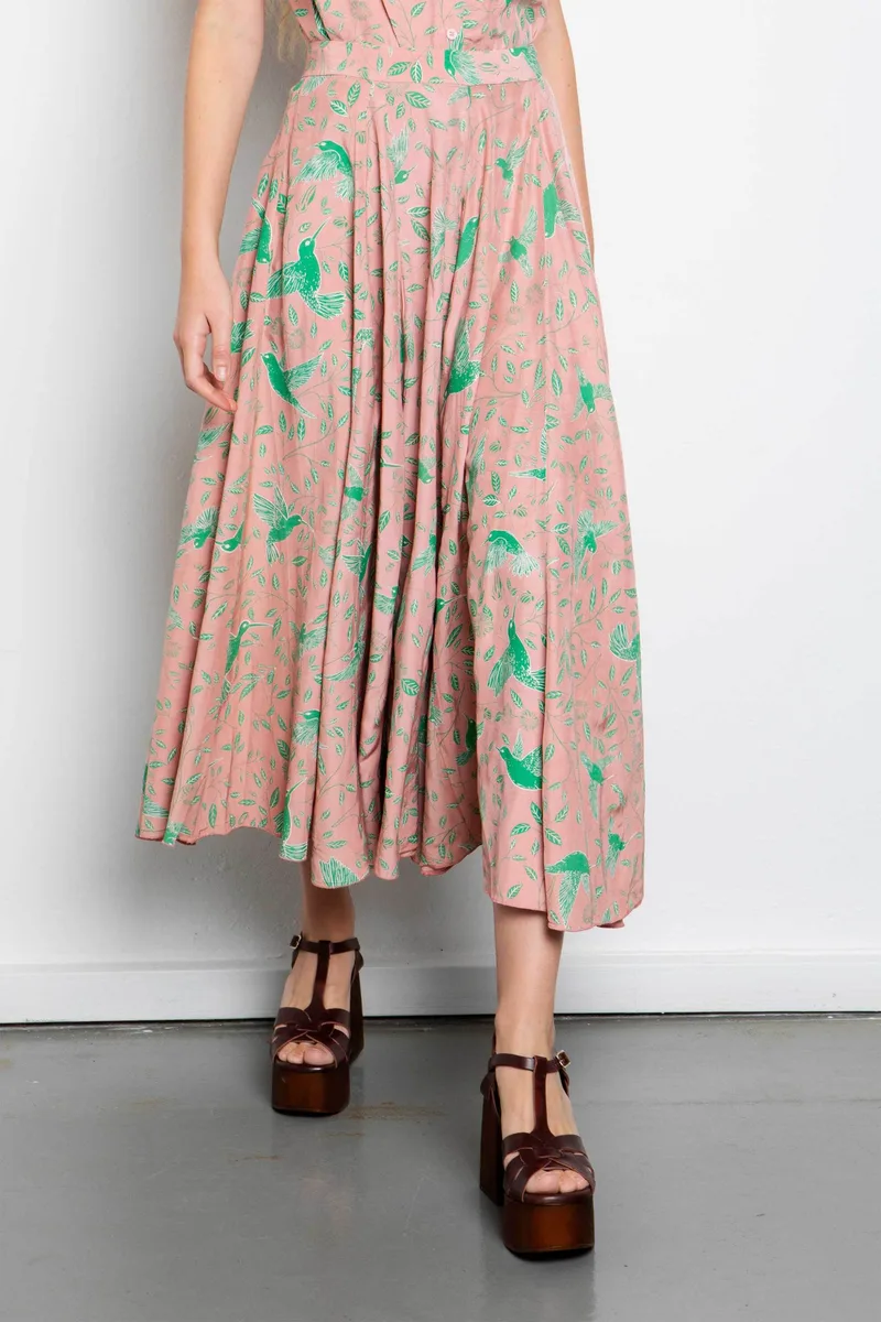 Niso γυναικεία φούστα midi με floral print - BIR05SKE26 Ροζ