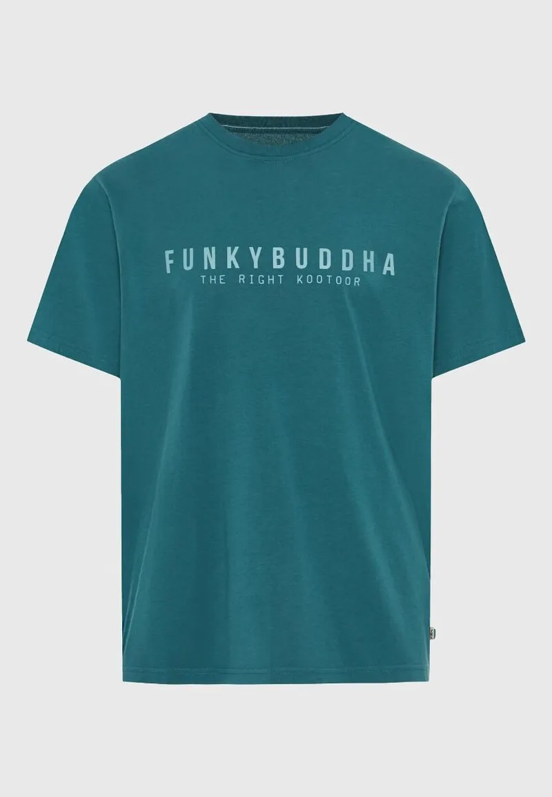 Funky Buddha Ανδρικό t-shirt με τύπωμα από βαμβάκι FBM013-011-04 Πετρόλ