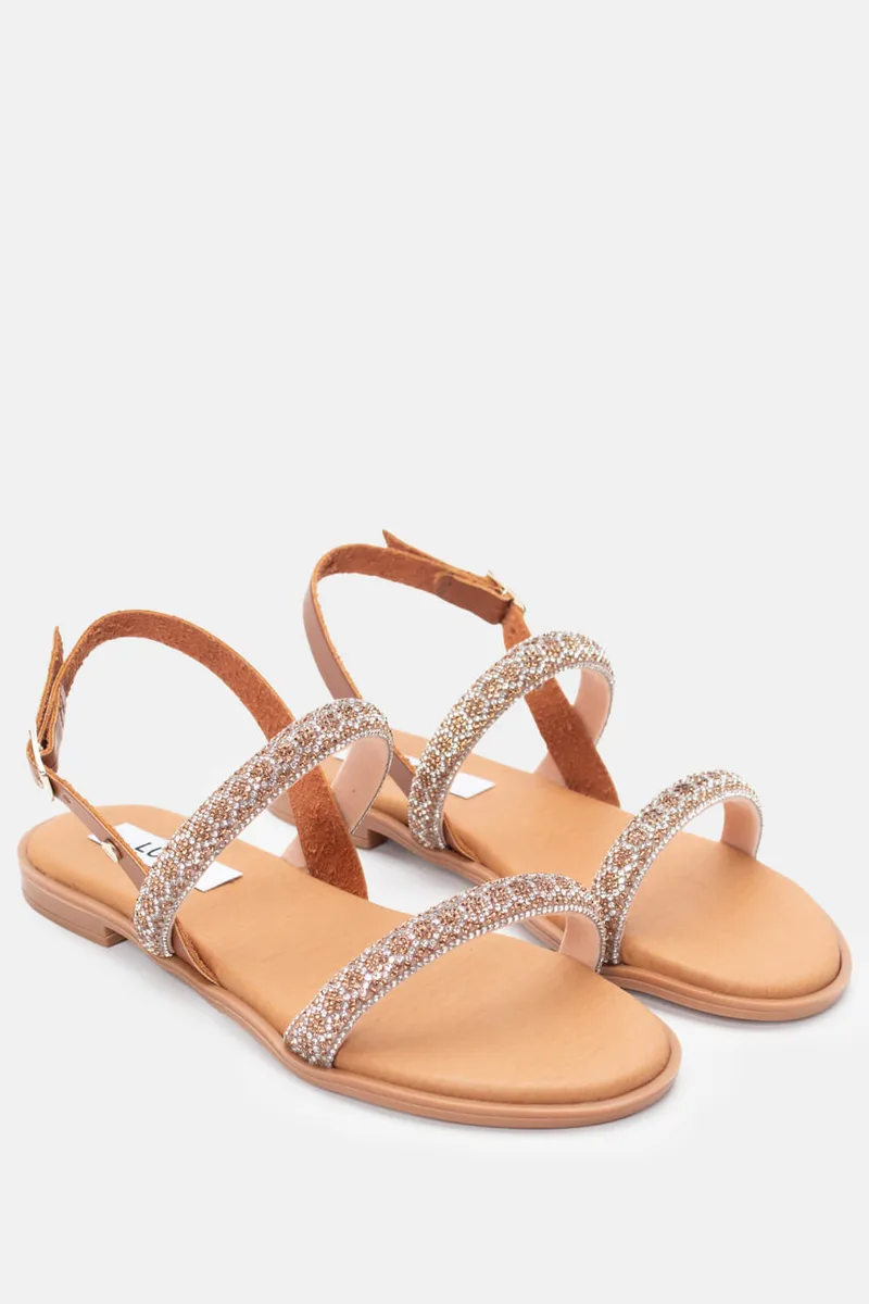 LUIGI DESIGN - Σανδάλια Flat με Λουράκια & Strass - ΤΑΜΠΑ