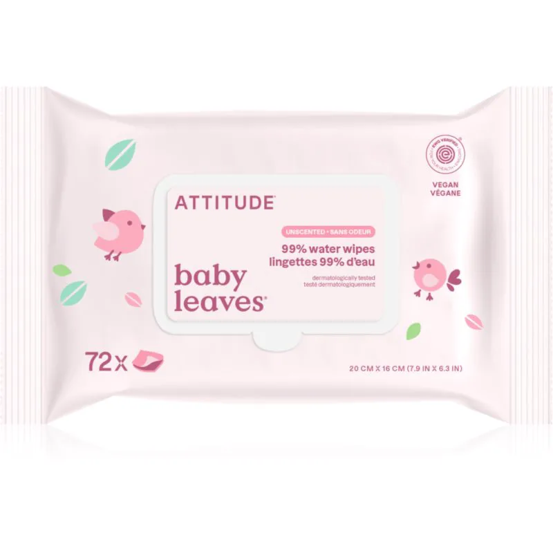 Attitude Baby Leaves Water Wipes υγρά μαντηλάκια χωρίς άρωμα 72 τμχ