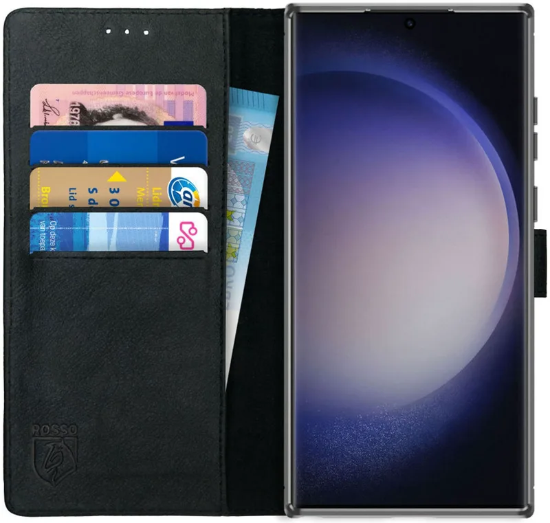 Κόκκινο Deluxe Δερμάτινη Θήκη Πορτοφόλι Samsung Galaxy S23 Ultra - Black (8719246375965)