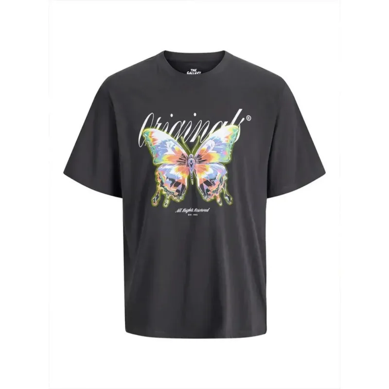 Jack & Jones "Airbrush Backprint" T-shirt σε Plus fit γραμμή,με μεταξοτυπία στο στήθος και την πλάτη - Phantom