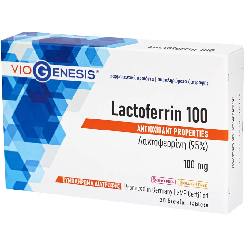 Viogenesis Lactoferin 100mg Συμπλήρωμα Διατροφής Λακτοφερίνης με Αντιοξειδωτικές & Αντιμικροβιακές Ιδιότητες 30tabs