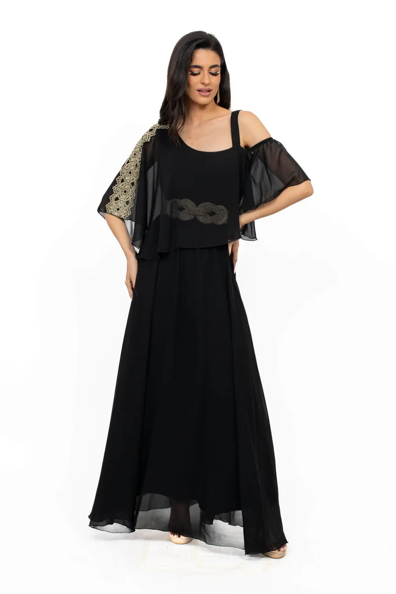 ΦΟΡΕΜΑ PLUS SIZE ΜΑΚΡΥ ΜΟΥΣΕΛΙΝΑ ΜΑΥΡΟ