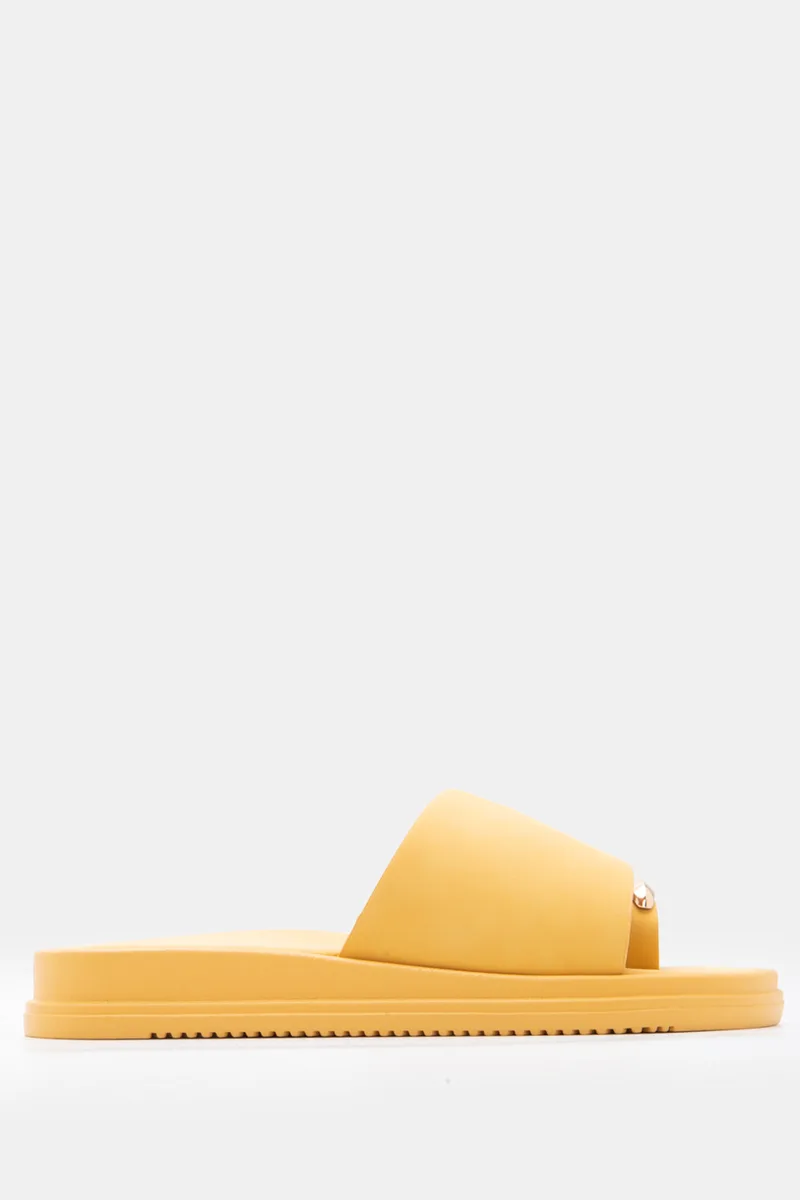 Σανδάλια Thong Flatform με Μεταλλική Λεπτομέρεια - Κίτρινο