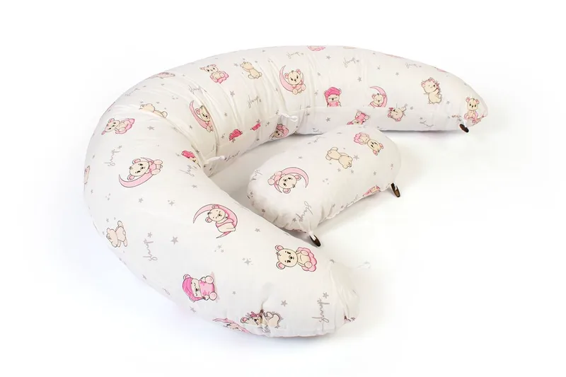 Μαξιλάρι Εγκυμοσύνης - Θηλασμού 2 σε 1 bebe Bear s Nest 04 155x35x20 White-Pink 100% Cotton