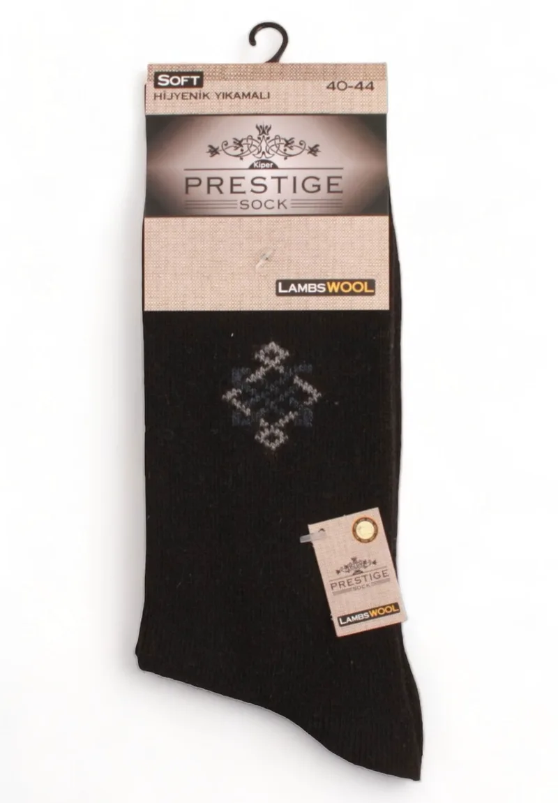 Κάλτσα ανδρική θερμική Prestige Lambs Wool Rombus PR4044-Μαύρο