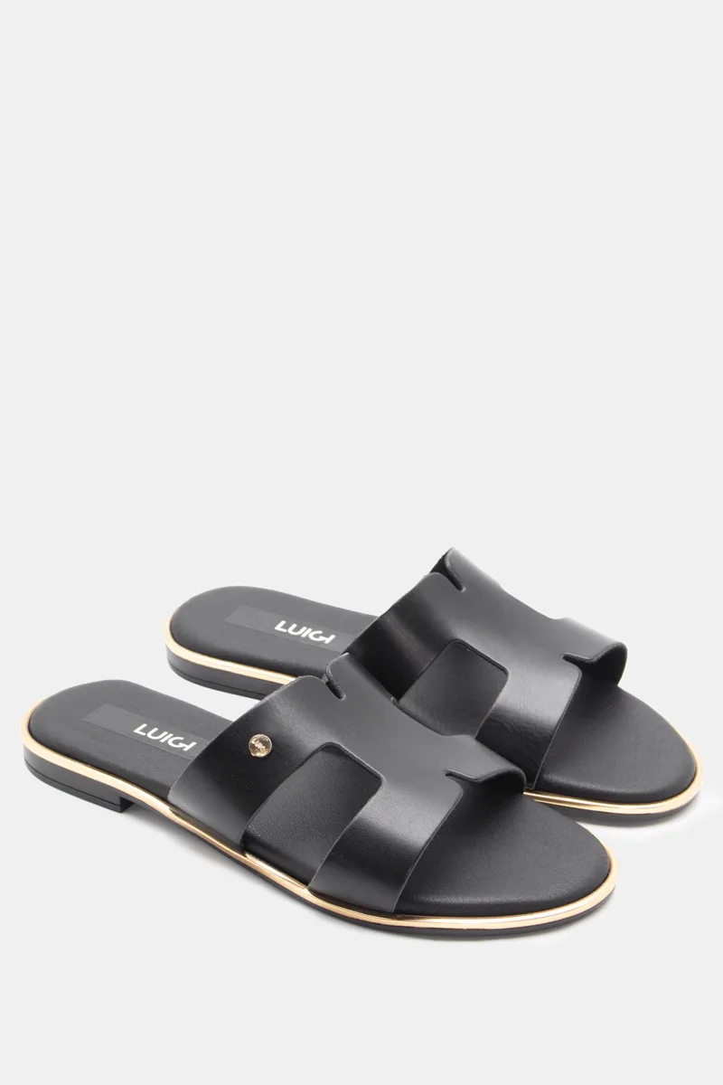 LUIGI DESIGN-Flat Σανδάλια με Ανοίγματα Στο Πλάι - Μαύρο-Ματ