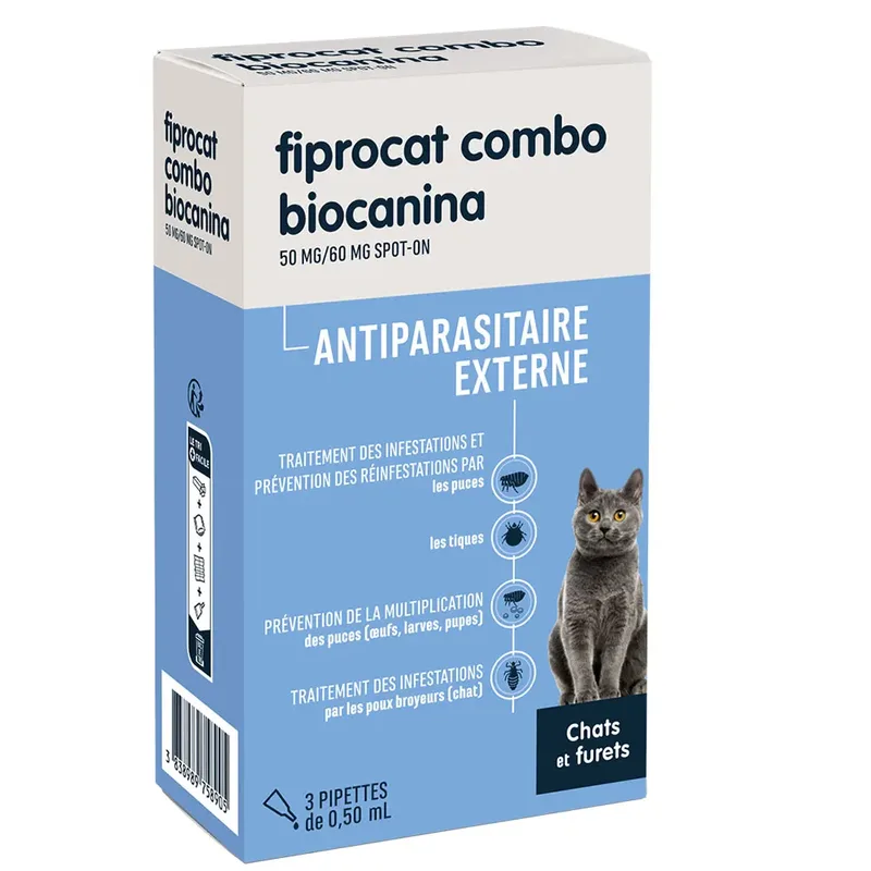 Biocanina External parasite control Solution for Spot-On Cats and Ferrets Fiprocat Combo 3 pipettes