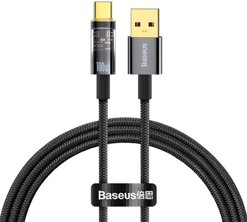 Baseus Explorer Series Auto Power-Off - Καλώδιο Γρήγορης Φόρτισης και Μεταφοράς Δεδομένων USB-A σε Type-C - 100cm - 100W - Black (CATS000201)