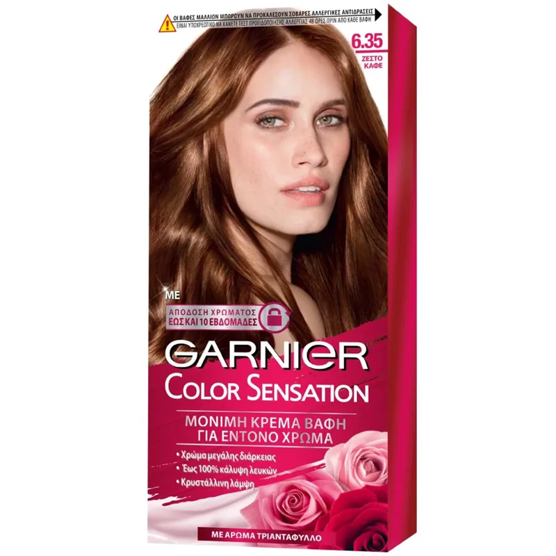 Garnier Color Sensation Permanent Hair Color Kit Μόνιμη Κρέμα Βαφή Μαλλιών με Άρωμα Τριαντάφυλλο 1 Τεμάχιο - 6.35 Ζεστό Καφέ