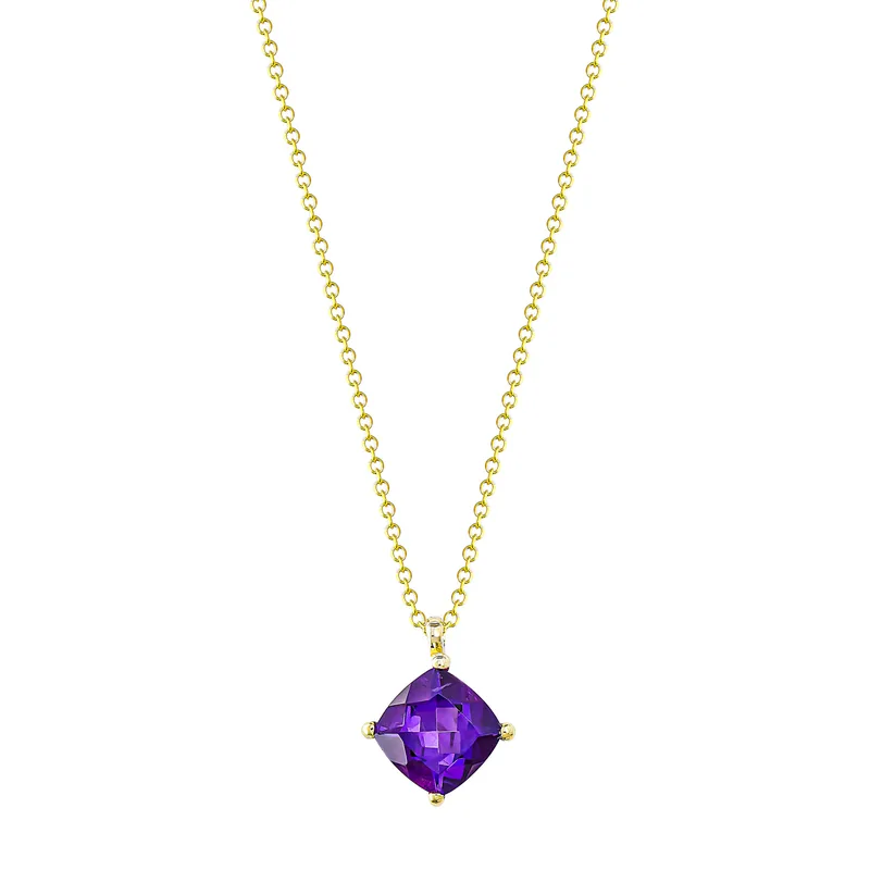 Κολιέ Μονόπετρο με Amethyst από Κίτρινο Χρυσό 14 Καρατίων KL2055