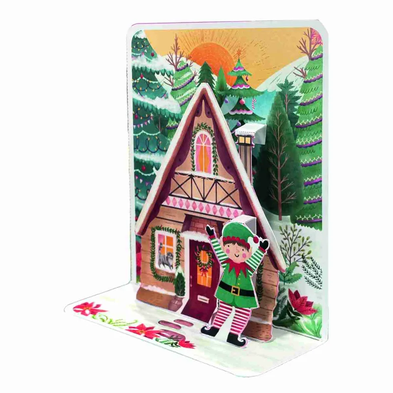 Pictura Xmas 3D Αναδυόμενη Κάρτα -Μπισκοτόσπιτο με Ξωτικό