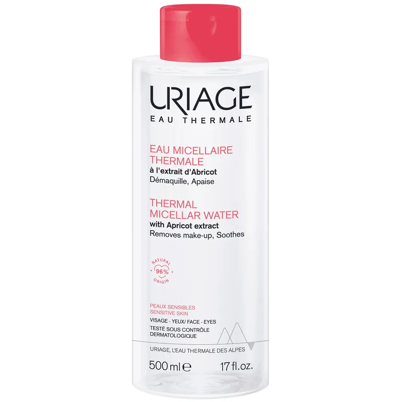 Uriage Thermal Micellar Water with Apricot Extract Ιαματικό Μικυλλιακό Νερό για Ντεμακιγιάζ με Βερίκοκο, Κατάλληλο για Ευαίσθητες Επιδερμίδες 500ml