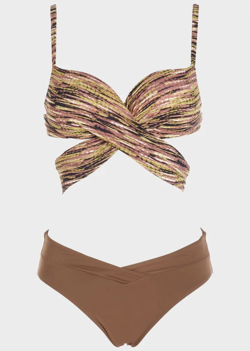 Bikini extra push up μονόχρωμο slip κανονική γραμμή.Καλύπτει B Cup SAND