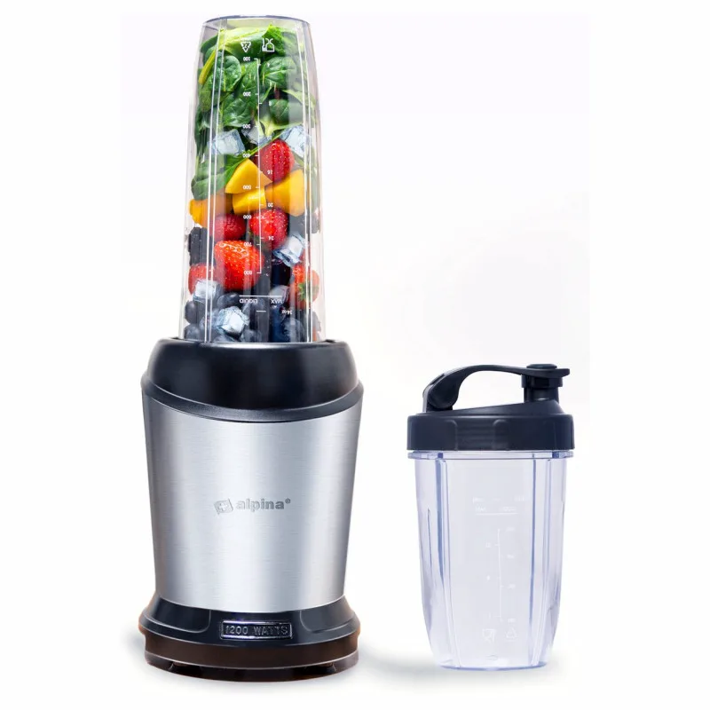 Μπλέντερ Nutri Alpina, 4 λεπίδες, 1200 W, δοχείο 1 λίτρου, χωρίς BPA, Ανοξείδωτο/Μαύρο