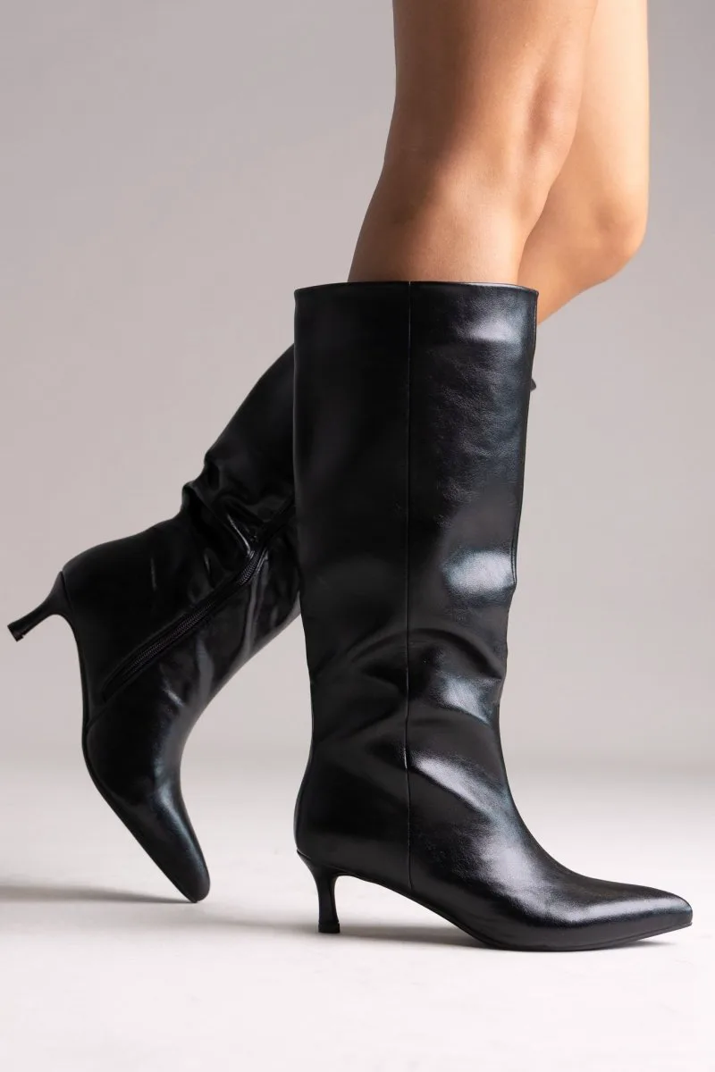 ERYNN Kitten Heel Boots - RXJ-299 - Black Crinkled Patent