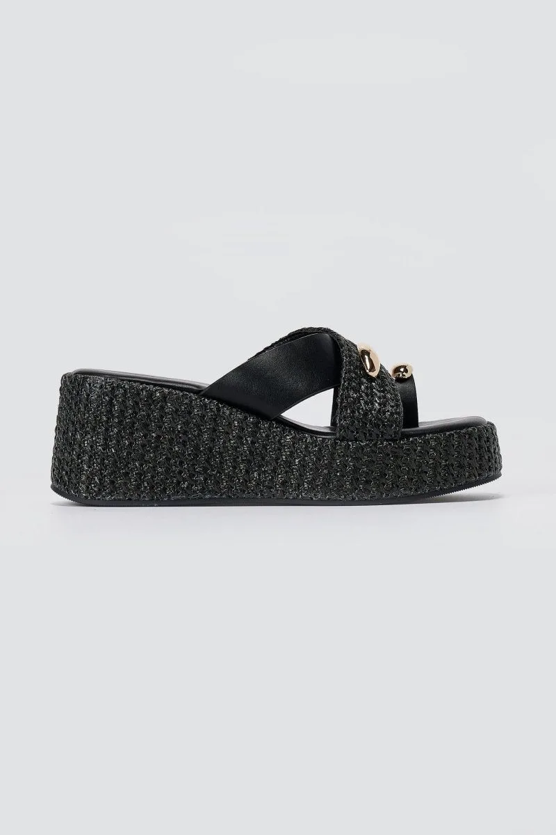 ERYNN Toe Ring Platform Sandals - FG-953 - Black Raffia