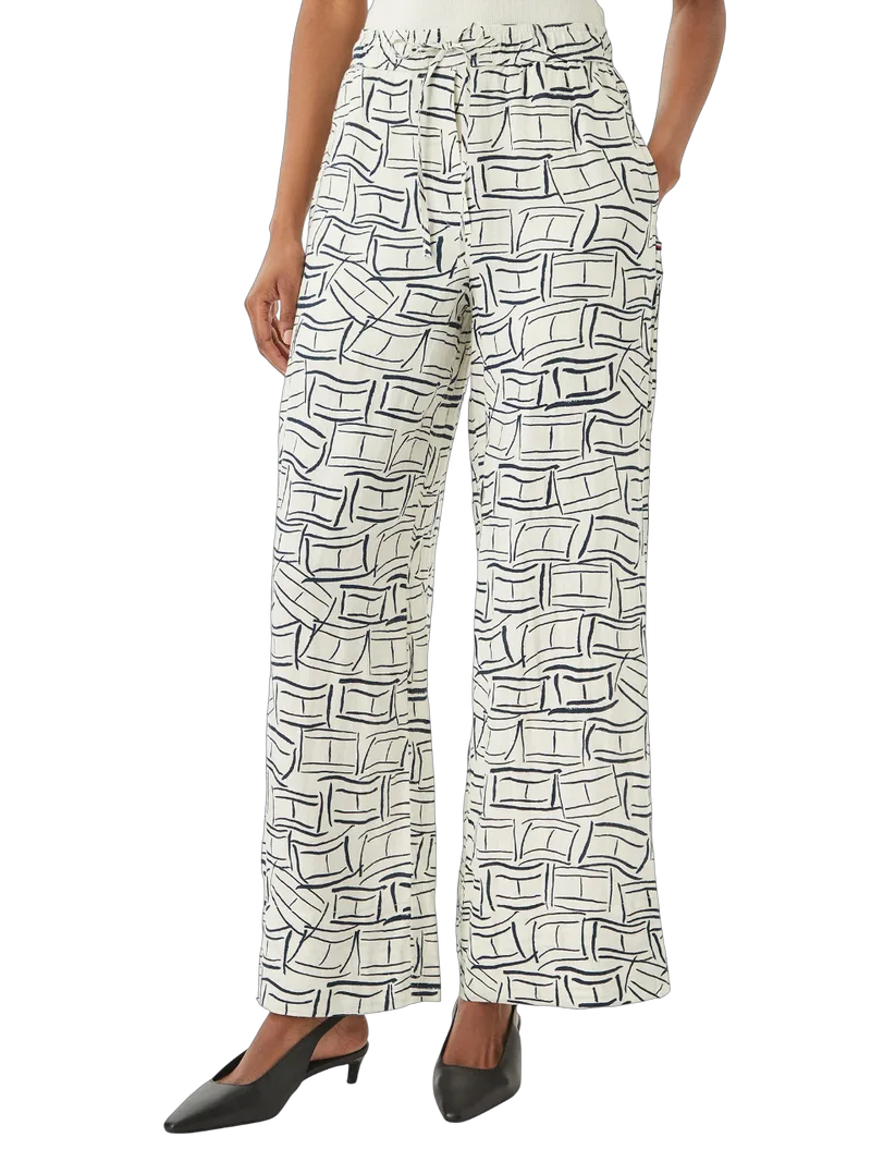 Γυναικεία Λινή Παντελόνα Εκρού Tommy Hilfiger WW0WW48970-0LC