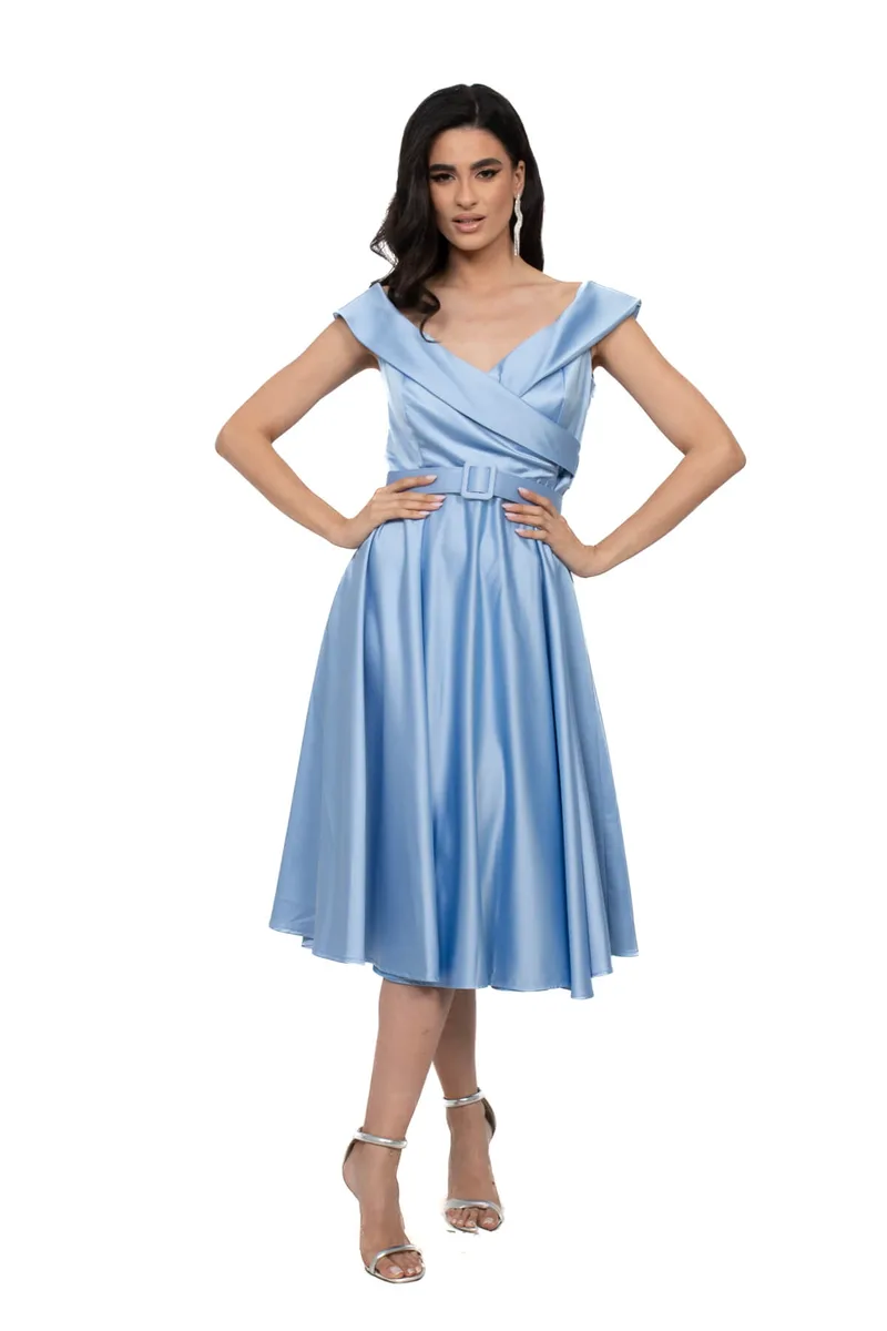 ΦΟΡΕΜΑ ΜΙΝΤΙ ΣΑΤΕΝ ΚΛΟΣ OFFSHOULDER ΣΙΕΛ ΣΙΕΛ