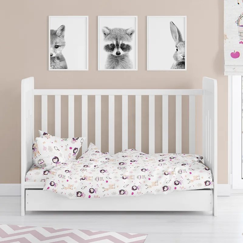 Παπλωματοθήκη Κούνιας (120x160) Dimcol Lily & Deer 179 White-Pink