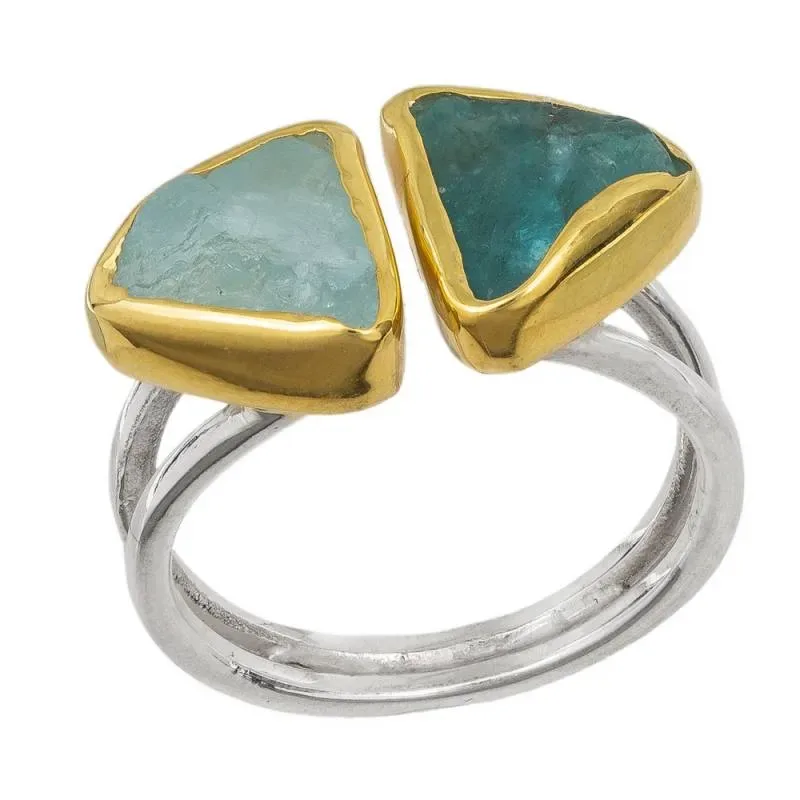 Δίχρωμο δαχτυλίδι 925 με πέτρες Aqua marine & Apatite 042009 042009 Ασήμι