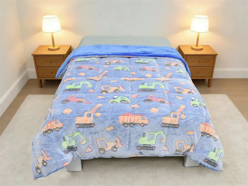 Κουβερτοπάπλωμα Φωσφοριζέ Fleece Μονό 175x225εκ. Bulldozer Blue DimCol (Ύφασμα: Polyester, Χρώμα: Μπλε) - DimCol - 32413806005