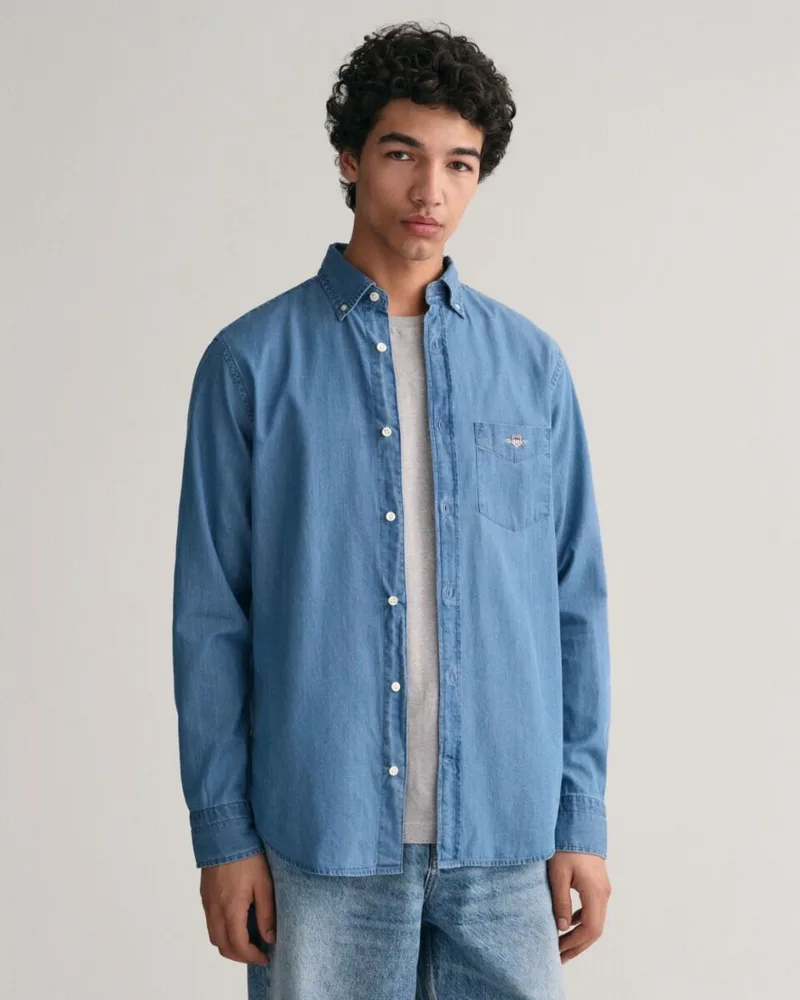 Gant Ανδρικό Πουκάμισο Indigo Regular Fit 3000400-980 Denim