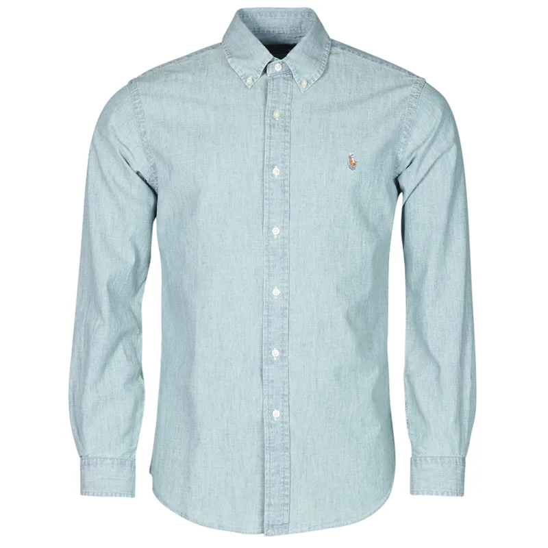 Πουκάμισο με μακριά μανίκια Polo Ralph Lauren CHEMISE AJUSTEE EN CHAMBRAY DENIM COL BOUTONNE LOGO PONY PLAYER