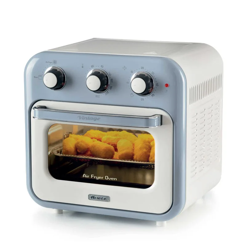 Φριτέζα-φούρνος ζεστού αέρα Ariete VINTAGE 4632/05, 1400W, 16 l, Μέχρι 230C, Χρονοδιακόπτης 60 min, Περιστρεφόμενο καλάθι, Λευκό/Μπλε