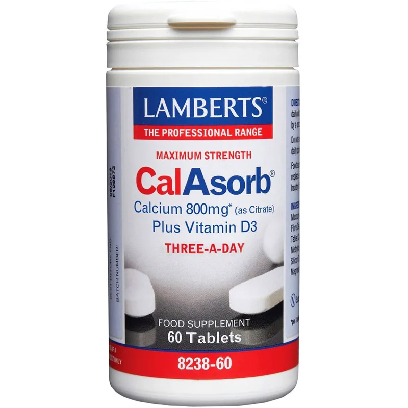 Lamberts CalAsorb Calcium & Vitamin D3 Συμπλήρωμα Διατροφής Ασβεστίου σε Κιτρική Μορφή με Βιταμίνη D3 για Μέγιστη Απορρόφηση για την Καλή Υγειά των Οστών 800mg & 6μg 60tabs