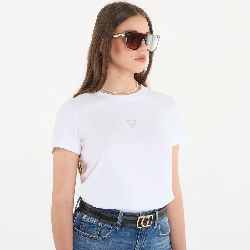 T-shirt GUESS Ss Cn Mini Strass Triangle Tee Pure White XS