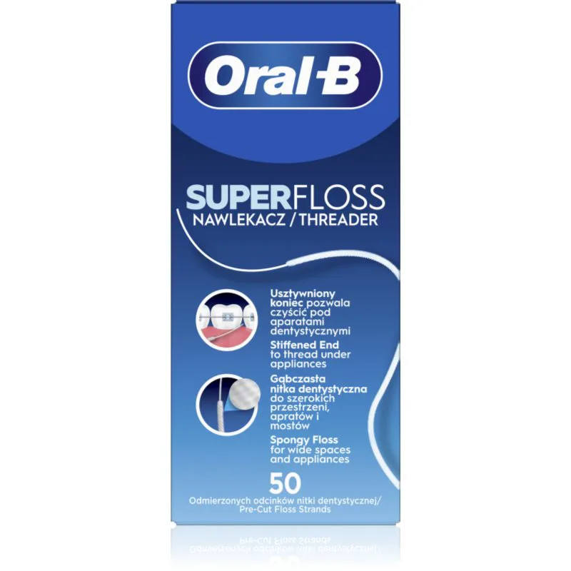 Oral-B Super Floss οδοντικό νήμα για σιδεράκια και οδοντικά εμφυτεύματα 50 τμχ