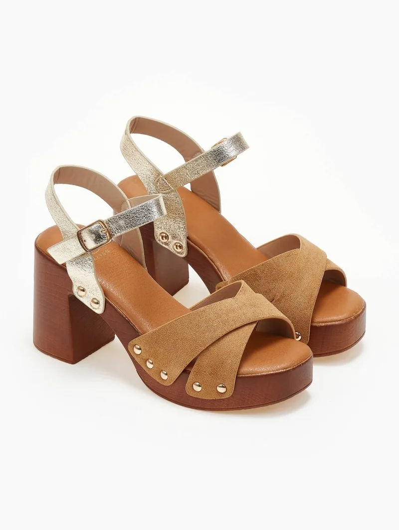 ERYNN Suede Crossover Studded Sandals - FL-927 - Camel