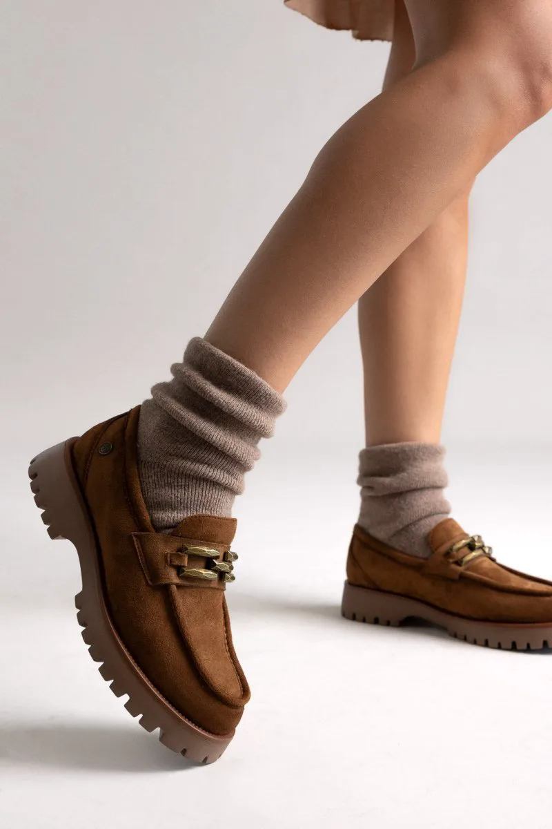 Xti Footwear Suede Flatform Loafers - 144459 - Camel Suede