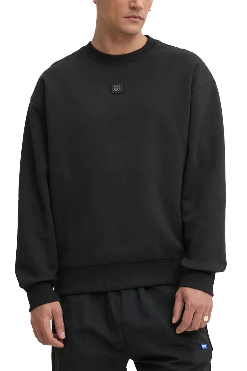 HUGO ΦΟΥΤΕΡ CREWNECK DETTIL RELAXED FIT LOGO ΜΕΤΑΛΛΙΚΟ ΜΑΥΡΟ