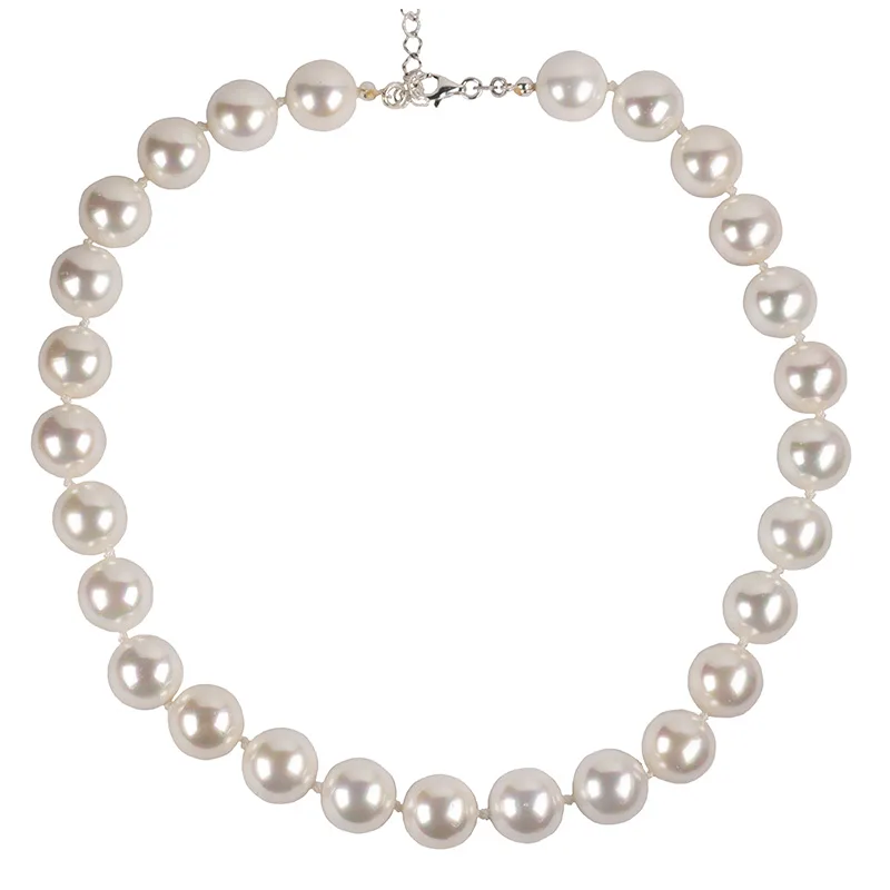 Jt Ασημένιο κολιέ μεγάλα μαργαριτάρια shell pearls 12mm Άσπρο