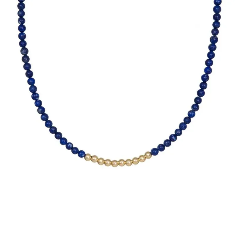 Γυναικείο κολιέ με πέτρες Lapis Lazuli και χρυσές μπίλιες Κ14 042114 042114 Χρυσός 14 Καράτια