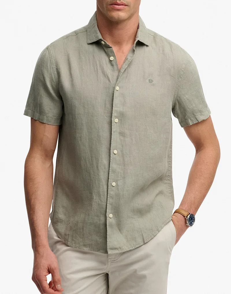 SUPERDRY D3 STUD RIVIERA S/S LINEN SHIRT ΠΟΥΚΑΜΙΣΟ ΑΝΔΡΙΚΟ M4011104A-J3C Khaki
