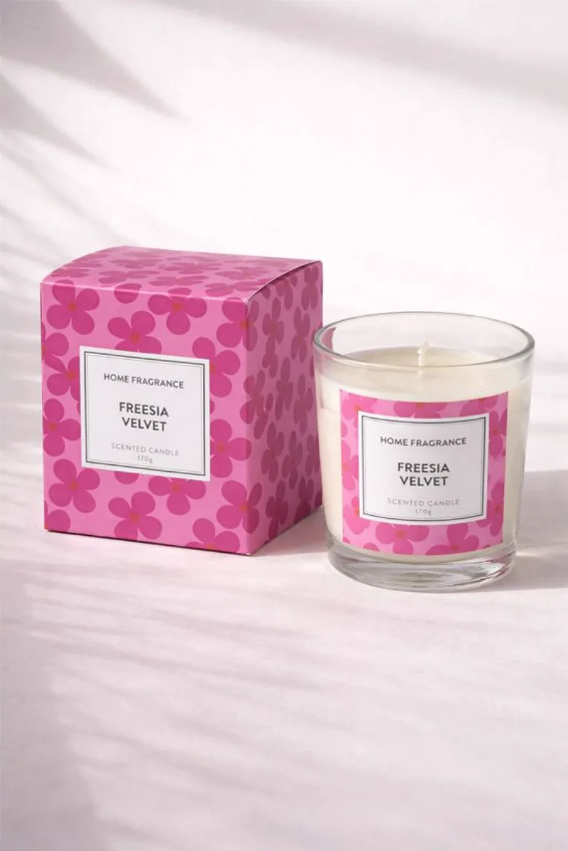 Κερι Αρωματικο Σε Ποτηρι Με Αρωμα Freesia Velvet 170Gr 8.2x8.2x9.8cm Φούξια Kaeming