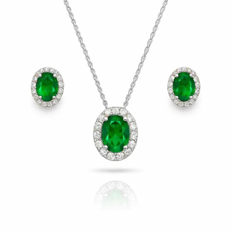 Σετ Ροζέτα Ασημένιο 925 με London Green Zirconia
